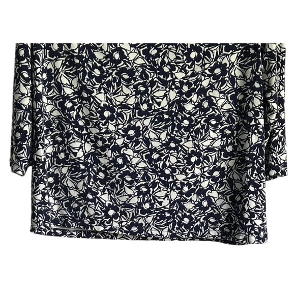Talbots Petite Womens Floral Print Cowl Neck Top XLP Navy White 3/4 Sleeve - Picture 3 of 6